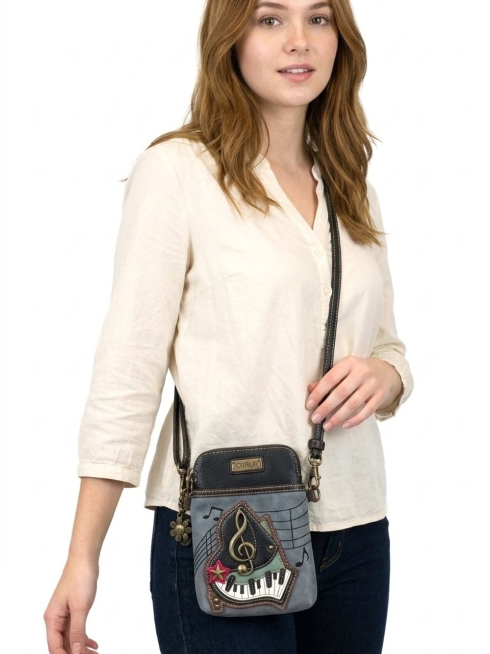 Chala Gray & Black Musical Crossbody Bag with Piano & Treble Clef Motif